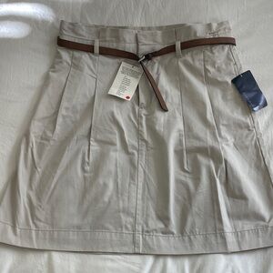 NWT! Zara Basic Tan Beige Pleated Cotton Belted Skirt Sz M